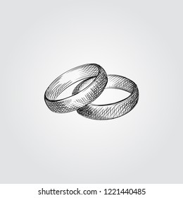 Hand Drawn Wedding rings Sketch Symbol isolated on white background. Vector of Wedding elements In Trendy Style.