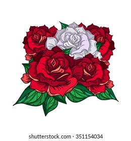 Hand Drawn Wedding Rose  Bouquet. Flower Template for wedding, holiday, celebration. Rose for print, tattoo and digital art. Vector