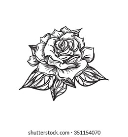 Hand Drawn Wedding Rose. Flower Template for wedding, holiday, celebration. Rose for print, tattoo and digital art. Vector