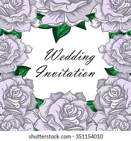Hand Drawn Wedding Rose Frame. Flower Template for wedding, holiday, celebration. Rose for print, tattoo and digital art. Vector