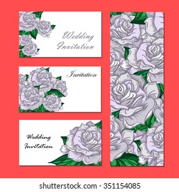 Hand Drawn Wedding Rose Invitation. Flower Template for wedding, holiday, celebration. Rose for print, tattoo and digital art. Vector