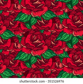 Hand Drawn Wedding Rose Seamless Pattern. Flower Template for wedding, holiday, celebration. Rose for print, tattoo and digital art. Vector