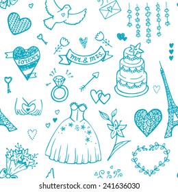 Hand drawn wedding seamless pattern.