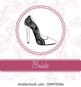 Hand drawn wedding template. Wedding template in doodle style. Bride card.