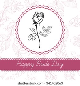 Hand drawn wedding template. Our wedding day template. Rose in doodle style. 