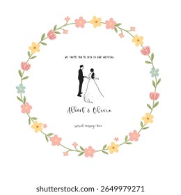 hand drawn wedding template with spring flower , wedding  invitation