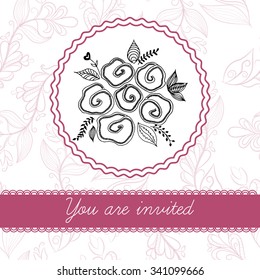 Hand drawn wedding template. You are invited template. Invitation in doodle style.