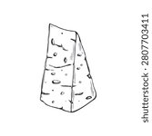 Hand drawn wedge of blue cheese vector illustration in engraving style. Dairy product snack line art black ink sketch. Graphic element for menu, restaurant, organic farm market, food infographic.