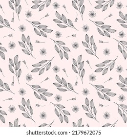 Hand Drawn Weeds Leaves Seamless Pattern