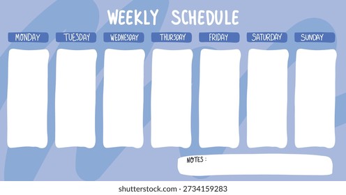Hand drawn weekly schedule template, weekly planner, organizer page