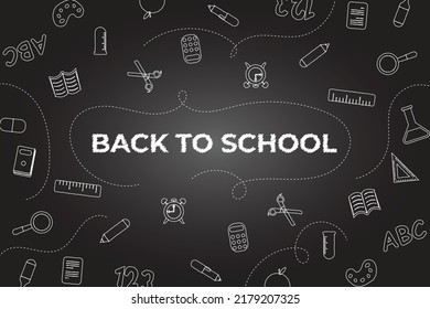 dibujado a mano Bienvenido de vuelta a la escuela con herramientas escolares.