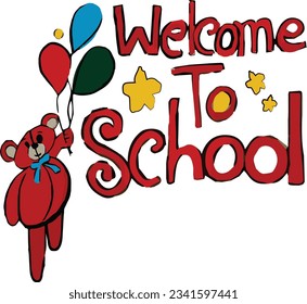 Hand drawn welcome to school Cartoon art with white background and creative design