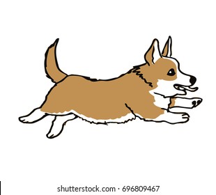 Hand drawn welsh corgi pembroke funny dog on white ink drawn funny dog graphic dog sketches art welsh corgi pembroke smiling dog