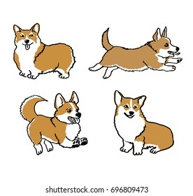 Hand drawn welsh corgi pembroke funny dog on white ink drawn funny dog graphic dog sketches art welsh corgi pembroke smiling dog