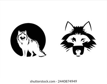 Hand drawn werewolf illustration,Hand drawn wolf head silhouette,painted wolf design,Set of wolf ,,