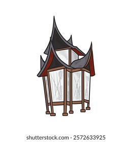 Hand Drawn West Sumatra Culture Illustration Colored - Pagaruyung Palace