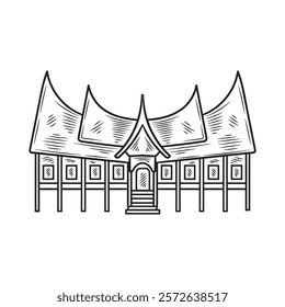 Hand Drawn West Sumatra Culture Illustration Colorless - Gadang House