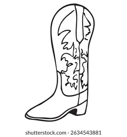Hand drawn western vector doodles. Line art illustrations with wild west atmosphere, cowboy and cowgirl boots