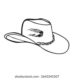 Hand drawn western vector doodles. Line art illustrations with wild west atmosphere, cowboy and cowgirl hat