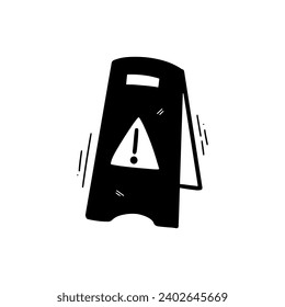 Ilustración Del Signo De Precaución De Piso Mojado A Mano. Vector Doodle. Aislado en fondo blanco - Vector EPS 10
