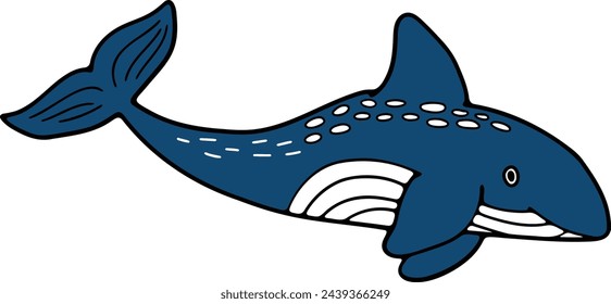 Hand Drawn whale in flat style isolated on background