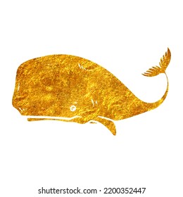 Hand drawn whale in gold foil texture vector illustration