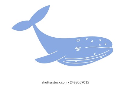 Hand drawn whale illustration. Sea mammal animal. Decor, print isolated. Vector