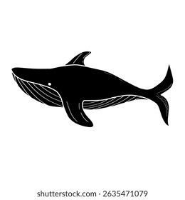Hand drawn Whale silhouette vector. Arctic marine mammals in black