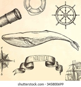 Hand drawn whale. Vector illustration.