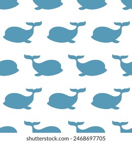 Hand Drawn Whales Sketch Seamless Pattern Background Texture. Wallpaper, Minimal Textile Print Design Vector Illustration, Vintage Retro Style