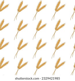 Hand drawn Wheat ears seamless pattern, on white background, for background, wrapping paper, textile