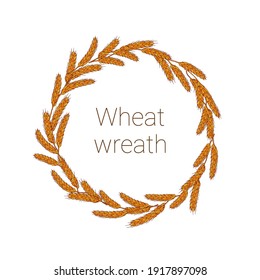 Hand drawn wheat ears wreath. Vector illustration