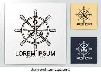 hand drawn wheel steering boat. anchor nautical logo Ideas. Inspiration logo design. Template Vector Illustration. Isolated On White Background
