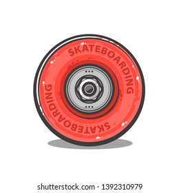 Hand drawn wheel, vintage skate shop emblem, logotype, vector illustration isolated on white background