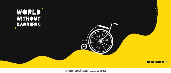 Hand drawn wheelchair with abstract Earth. International Day of Persons with Disabilities December 3 design concept. Vector illustration in flat style