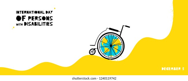 Hand drawn wheelchair with abstract Earth. International Day of Persons with Disabilities December 3 design concept. Vector illustration in flat style