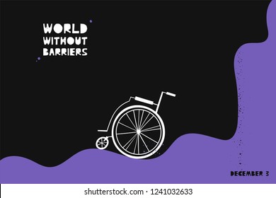 Hand drawn wheelchair with abstract Earth. International Day of Persons with Disabilities December 3 design concept. Vector illustration in flat style