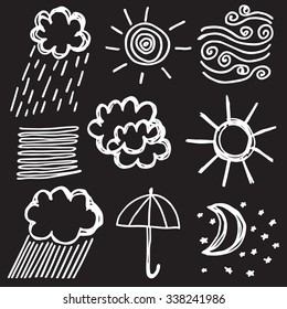 Hand drawn whether icons set. Isolated vector illustration.