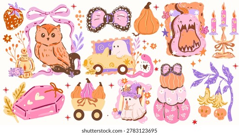 Hand Drawn Whimsical Autumn Illustrations for Stickers, Prints, Fabric, Scrapbook, Digital Design