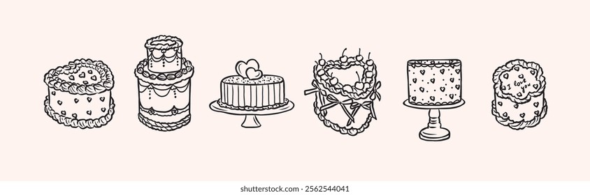 Hand drawn whimsical cakes collection