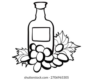 Mão desenhada garrafa de giz vetor de italiano ícone de vinho de uva orgânica isolado.