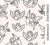 Hand drawn whimsical cupids background