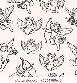 Hand drawn whimsical cupids background