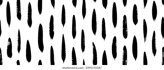 Hand drawn whimsical doodle vertical lines and stripes seamless pattern. Brush drawn scribbles, dashes and strokes. Simple geometric texture, banner design. Vector black ink illustration.