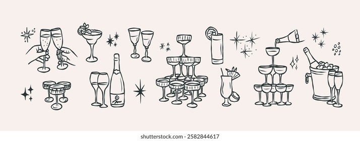 Hand drawn whimsical drinks collection