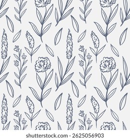 Hand drawn whimsical flower seamless pattern perfect for textile, wallpaper