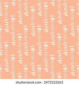 Hand drawn whimsical scribble lines and glitch seamless pattern. Vector painterly textured organic doodle stripe marks background. Playful peach pink abstract geometric sketchy repeat. Modern
