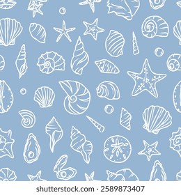 Hand drawn whimsical seashell background