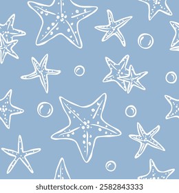 Hand drawn whimsical starfish seamless pattern