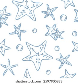 Hand drawn whimsical starfish seamless pattern